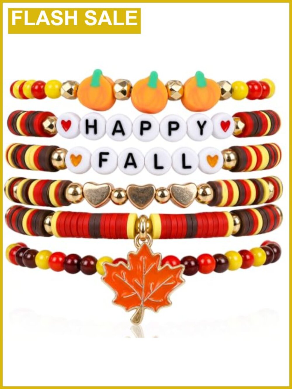 Stretch Beaded Bracelet Set 6 Pcs Fall Thanksgiving Stackable